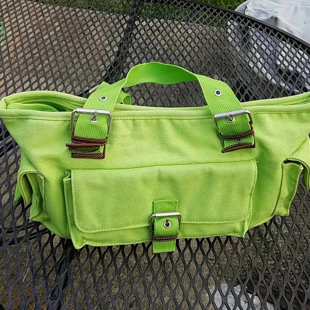 Coldwater Creek Lime Green Canvas Purse - image 1